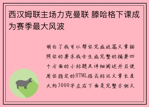 西汉姆联主场力克曼联 滕哈格下课成为赛季最大风波 西汉姆联主场力克曼联 滕哈格下课成为赛季最大风波